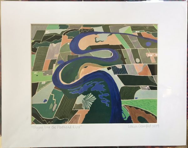 Matted print of original painting “Flying Over the Flathead River”