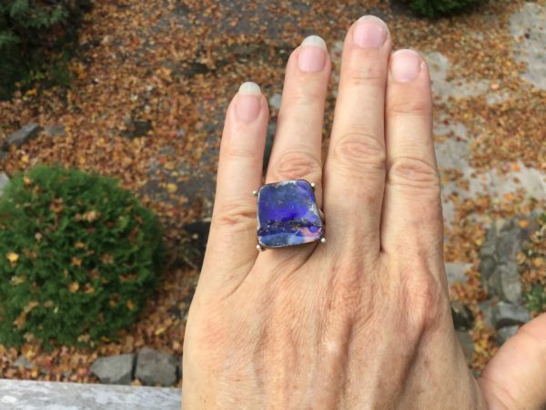 Bluer than Blue Boulder Opal Ring - Size 9 - Image 2