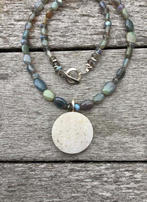 Druzy and Ethiopian Opal Gemstone Necklace - Image 2